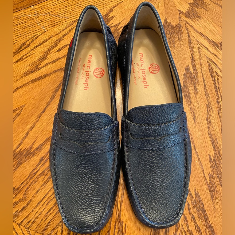 Marc Joseph Mens Leather Navy Blue Mocassin Shoe Size 8.5 retail 165